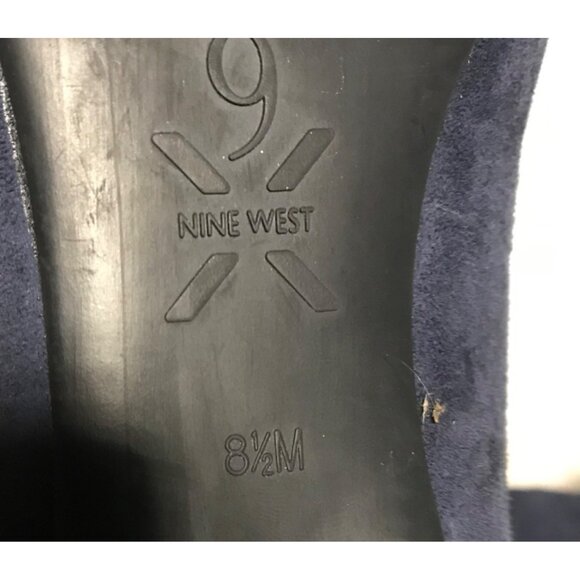 Nine West Etta Shoes Heels Pumps 8 1/2 Navy Blue Point Toe Suede Leather - Picture 12 of 14